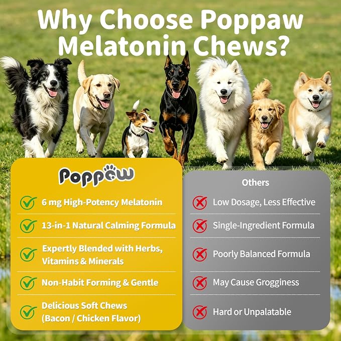 Melatonin for Dogs - Advanced Dog Calming Chews for Restful Sleep & Emotional Support, Calming Treats for Dogs Stress Anxiety Support - Separation, Thunder, Fireworks, Chicken Flavor, 45Ct