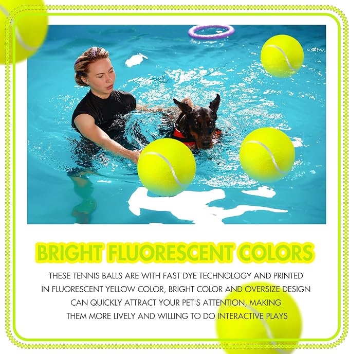 Sratte 6 Pieces Large Giant Tennis Ball for Dogs 9.5'' Inflatable Large Dog Toy Balls for Indoor Outdoor Training Playing Sports (Fluorescent Yellow)