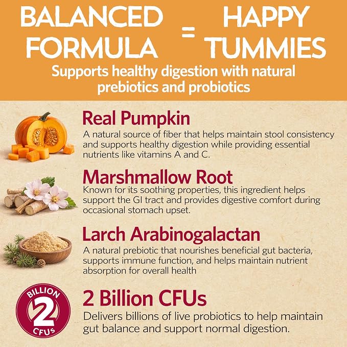 Pumpkin for Dogs with Probiotics, 7-Day Serving for Diet Changes & Upset Stomach, Smooth Move Probiotics for Dogs for Digestive Gut Health