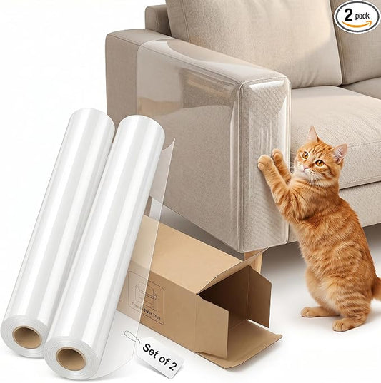 2 Pack Anti-Cat Scratch Furniture Protector, Single-Sided Sticky Couch Protector for Cats Claws,Cat Scratch Furniture Protector,Cat Scratch Furniture Door Protector for Sofa Tables (196.85" x 11.81")