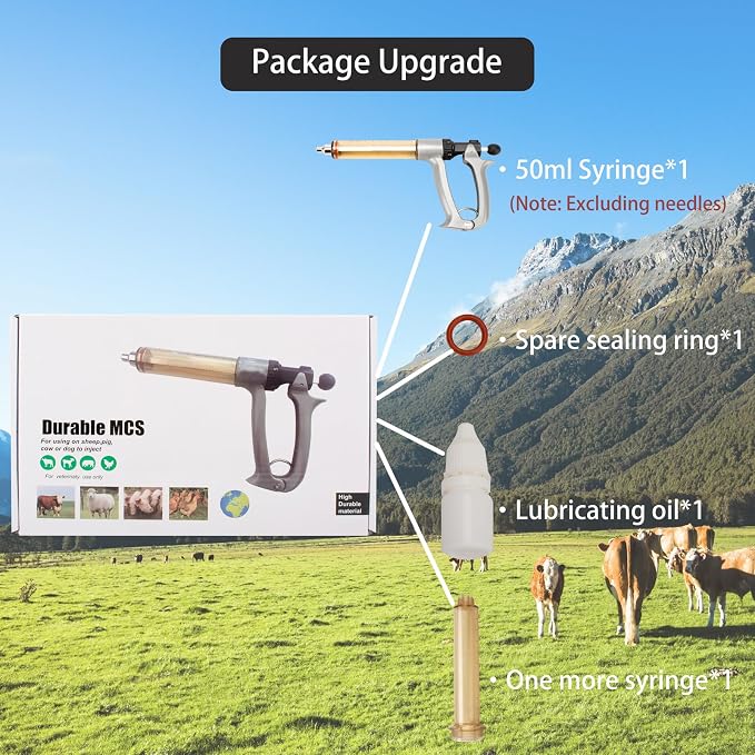 50ML Semi-Automatic Adjustable Injector Syringe, Precision Syringe Pump - Adjustable 1ml to 5ml Range for Fast Continuous Injection in Pigs, Cattle, Chicken, Goat, and Other Livestock