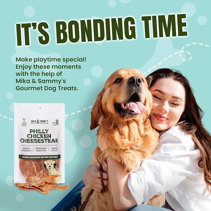 Gourmet Chicken Jerky Dog Treats - Made in USA only, Cage-Free, No Additives (Mika & Sammy's Chicken Cheese 12 oz)