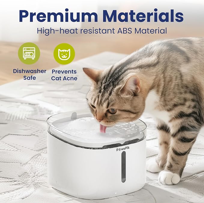 PawsPik NOVA-01 Wireless Cat Water Fountain, Rechargeable Cordless Cat Drinking Fountain with Water-Power Separation, Motion Sensor & Continuous Flow, Filtered Automatic Cat Water Dispenser, White