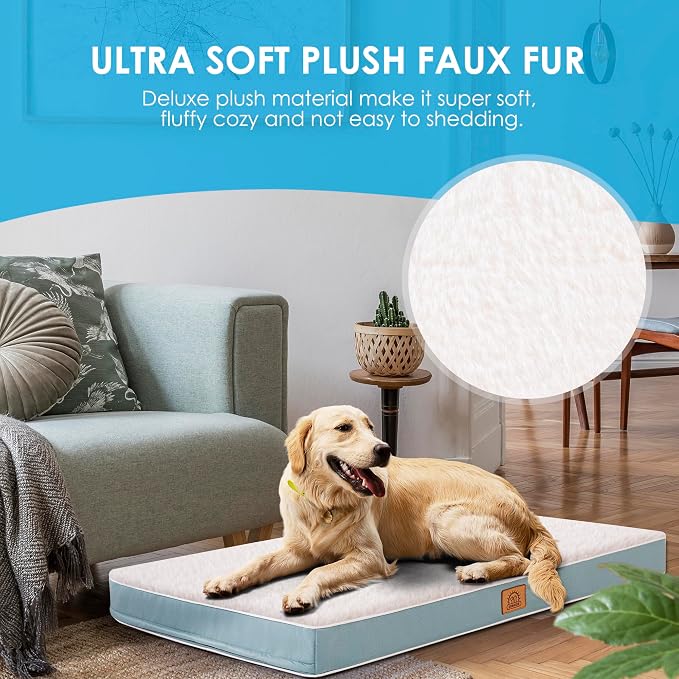 Sunheir Orthopedic Dog Beds for Small Dogs, Waterproof Puppy Bed with Removable Washable Cover, Non-Slip Bottom and Egg-Crate Foam, (Blue, 24.0" L x 16.0" W x 3.0" Th)
