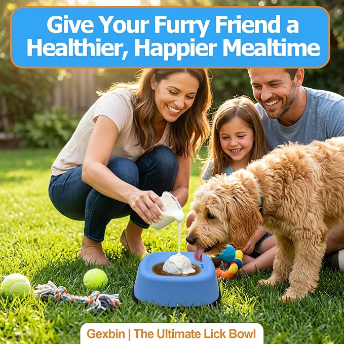 Slow Feeder Dog Bowl for Liquid Treats – Dog Lick Bowl with Rolling Ball, Anti-Slip Dog Enrichment Toy for Bone Broth and Yogurt, Calming Mental Stimulation for Small Medium Breeds-Blue