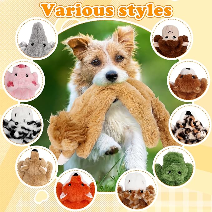 Sratte 10 Pcs Soft Dog Squeaky Toys No Stuffing Crinkle Dog Toy for Aggressive Chewers Durable Plush Teething Puppy Squeak Animals Chew for Small Medium Large Pets, 10 Styles (Cute Style)