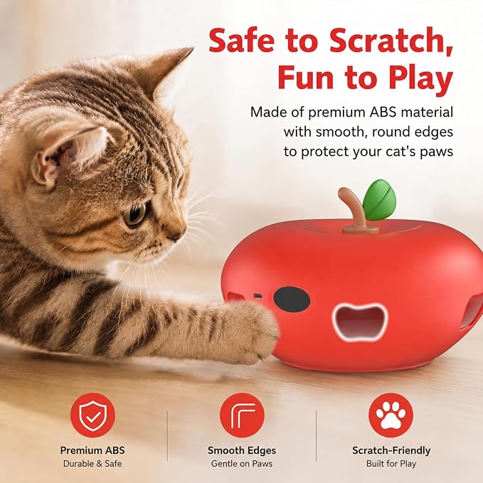 Cat Toys, Rechargeable Interactive Kitten Toys, Smart Sensor Automatic Feather Toy with 6 Random Holes, Quiet USB Powered Pop-Up Kitten Toy Simulates Hunting for Indoor Cats, Red
