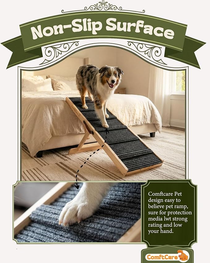 Dog Ramp for Bed & Couch, Height Adjustable Foldable Pet Ramp for Small & Medium Dogs, Non-Slip Surface for Secure Climbing, Portable Indoor Ramp, Joint-Friendly Design, Up to 70 lbs