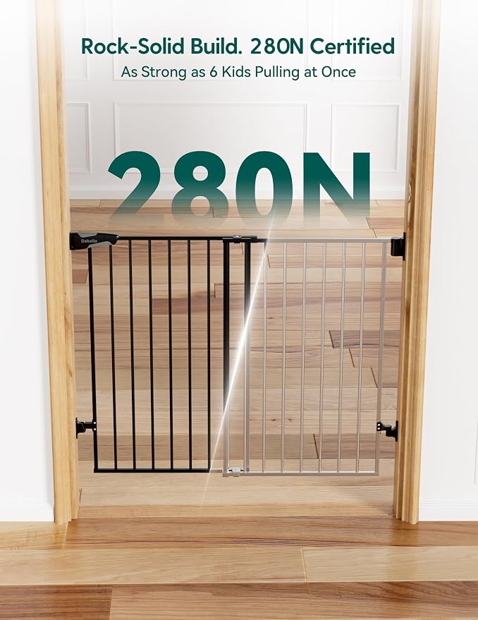 Babelio Baby Gate for Stairs, Kitchen & Doorways, No Bottom Bar| Easy Install| One-Handed Operation| Auto-Close| Hardware Mount Safety Dog Gate (Black - B17, 34" H, 26-43" W-Standard 2 Pcs)