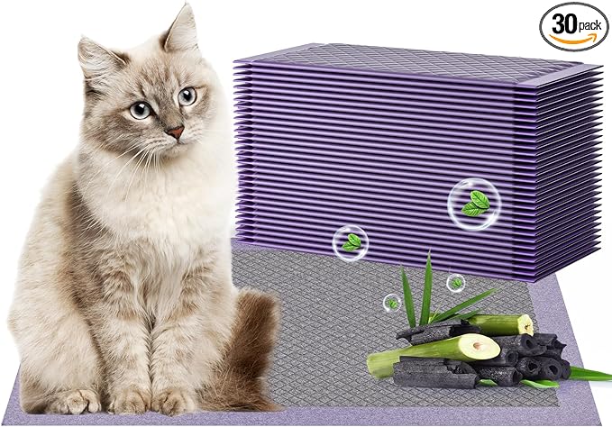 Cat Pad Refills for Litter Box, 16.9"x11.4" Odor Control Cat Pee Pads with Activated Carbon for Breeze Litter System(30Counts/Purple)