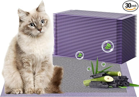 Cat Pad Refills for Litter Box, 16.9"x11.4" Odor Control Cat Pee Pads with Activated Carbon for Breeze Litter System(30Counts/Purple)
