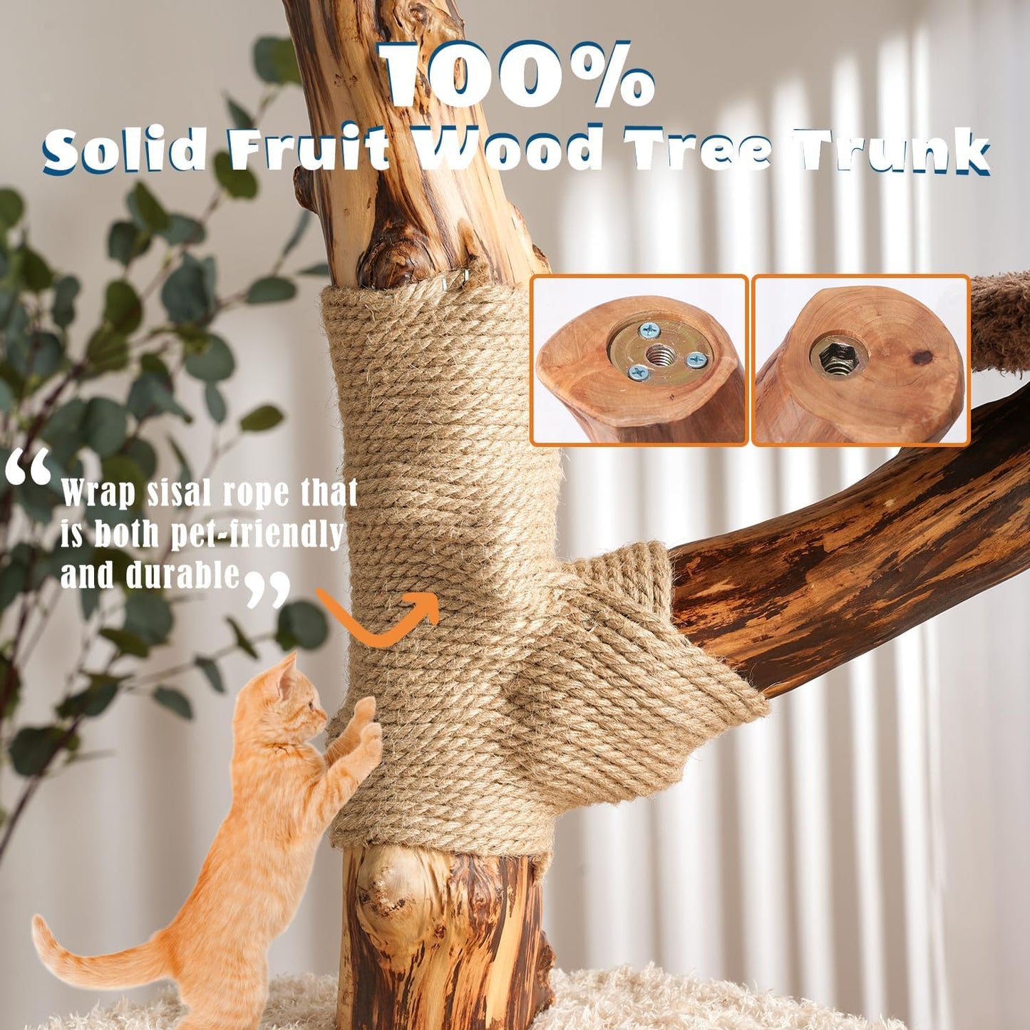 54.7'' Modern Cat Tree for Indoor Cats Large Adult, Wood Cat Tree with 3 Spacious Condos, Luxury Cat Tower with Cozy Perch, Scratching Post, Sturdy Kitty House Furniture for Small Medium Large Cats