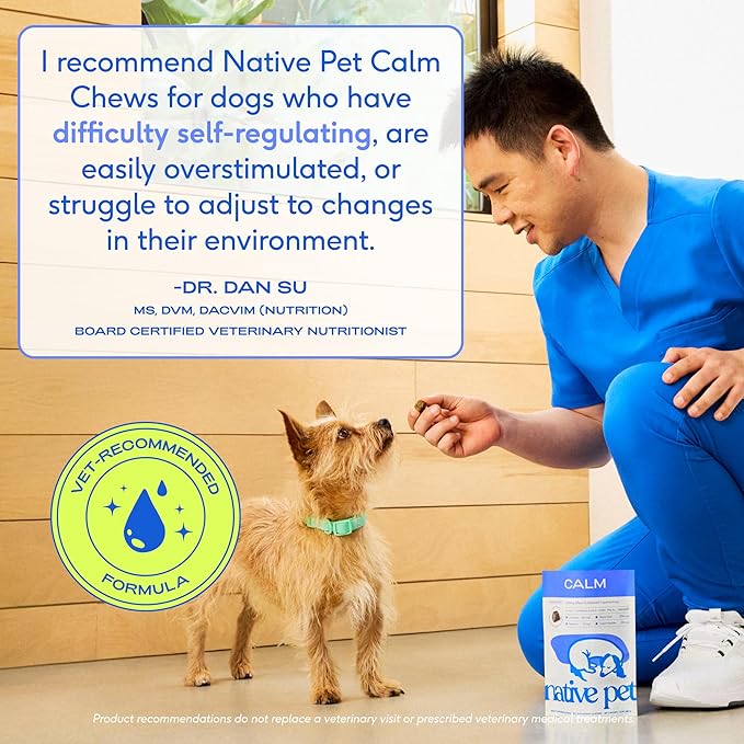 Native Pet Calming Chews for Dogs - Promotes Calming Effect, Supports Emotional Balance & Reduces Hyperactivity - Hemp Seed, Melatonin for Dogs, L-Theanine & Casein - Air-Dried 30 Chews