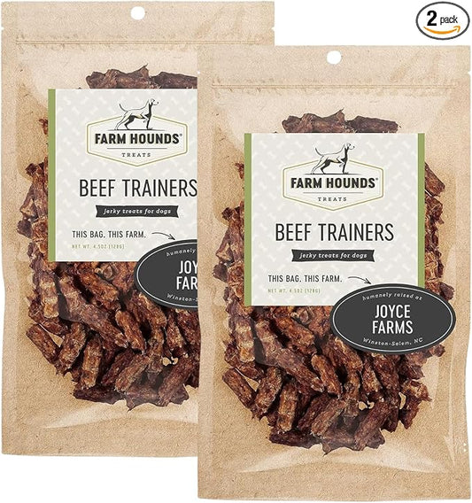 Farm Hounds - Beef Trainers - Premium Natural Beef Jerky for Dogs - Made from 100% Humanely Raised Cattle - Easy-Break - Great for Training & Treats - No Added Fillers - Made in USA - 4.5 oz - 2 Pack