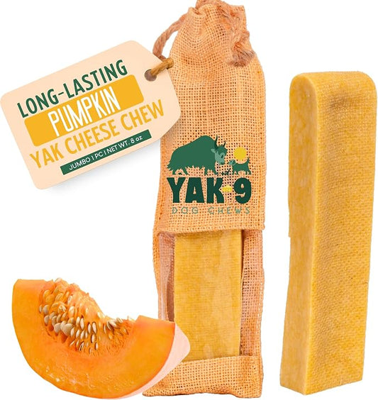 Yak9 Yak Cheese Himalayan Dog Chews, Pumpkin | High Protein, High Fiber Pumpkin Treats for Dogs | Long Lasting, Non GMO, Gluten Free, Grain Free | Jumbo Size,1 PC