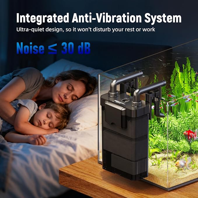 AQUASMITH Hang on Back Aquarium Filter,Ultra-Quiet Small Canister Filter,Multi-Layered Filtration,Bottom Anti-Dry Burn Motor,Extra-Large Filter (92GPH（for 5-20 Gallon）)