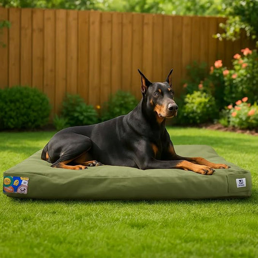 Sytopia 42 Inch Indestructible Canvas Outdoor Dog Bed for Extra Large Dogs, Chew Proof Waterproof Pet Bed with Machine Washable Removable Cover, Durable Indoor Patio Pet Pad for Crate, Green