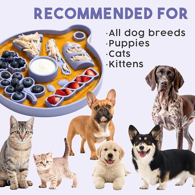 Smorgasboard 2-Pack Bundle – Silicone Dog and Puppy Lick Mat and Slow Feeder with Suction Cups - Non-Slip, Dishwasher Safe Pet Dishes - Extend Mealtimes for Fast Eaters - for Wet & Dry Food