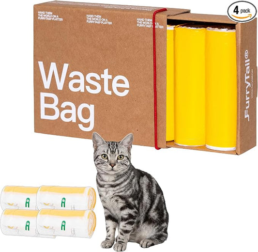 Furrytail Cat Litter Box Liners Drawstring Waste Bags, Thickened Tear-Resistant Receptacle Bags for Automatic Litter Box,Heavy Duty Trash Bags, 80 Count