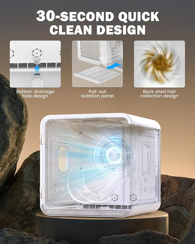 PETNF Pet Dryer Box for Cats and Small Dogs, 70L Automatic Drying Chamber with Quiet Operation, Adjustable Airflow & Temperature for Comfortable Home Grooming After Baths