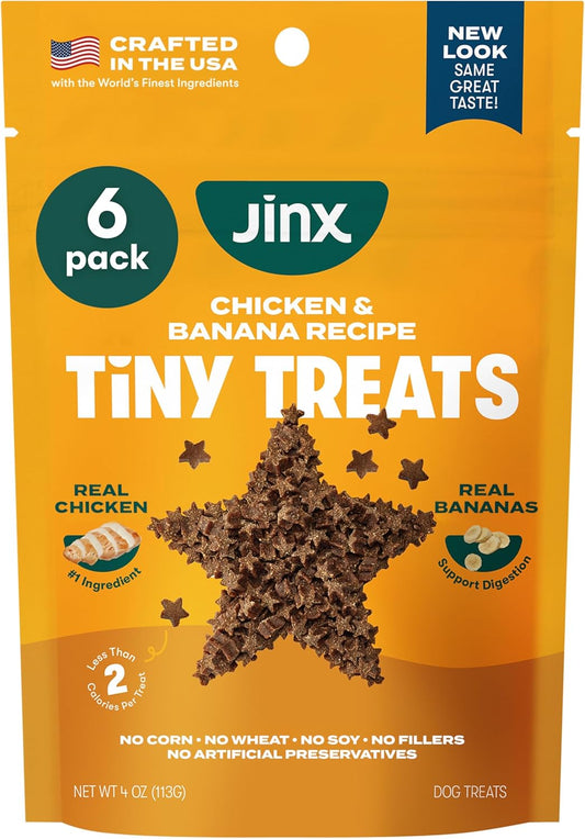 Jinx Chicken & Banana Training Treats for Dogs and Puppies, Low-Calorie, All Natural, Slow-Smoked Real Chicken, No Fillers 4oz, 6 Pack
