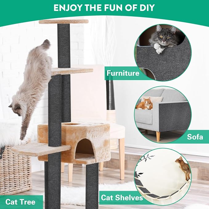 Trimmable Cat Scratcher Mat, 39.4"x15.8" Self-Adhesive Cat Scratching Carpet Pad Replacement for Cat Tree Shelves, Cat Steps and Posts, DIY Cat Scratch Couch Furniture Protector
