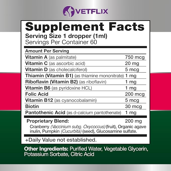 10 in 1 Pet Liquid Vitamins for Dogs, Cats, Puppies and Kittens, 2 Fl Oz | Glucosamine and Multivitamin Supplement, Joint Support, Immune Support, Skin Health, Made in USA