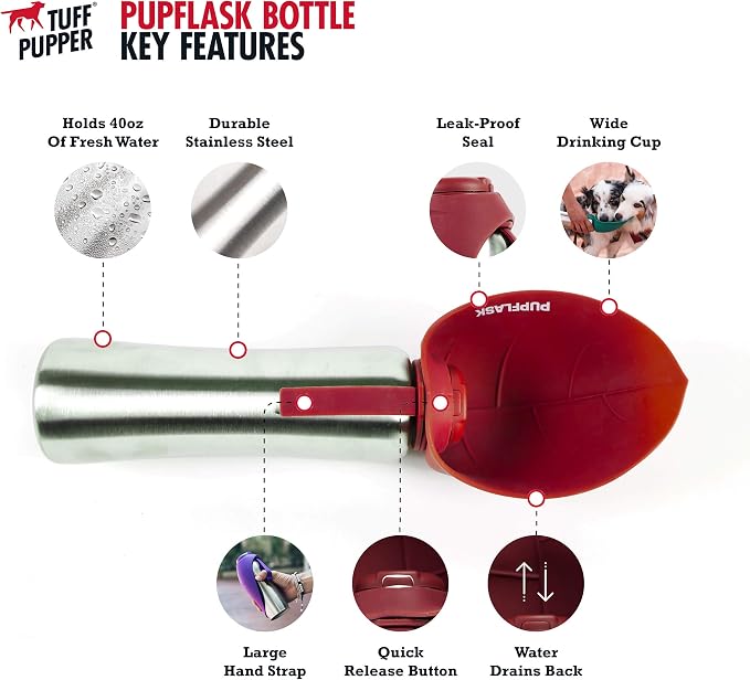 XL Collapsible Dog Bowl (60oz / 8 Cups) and 40oz Pupflask Portable Water Bottle - Red