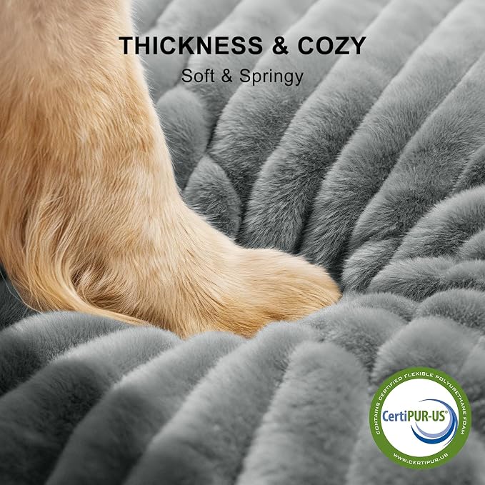 FURTIME Dog Beds Large Sized Dog, Washable Orthopedic Pet Bed with Removable Cover, Rectangle Soft Calming Sleeping Puppy Bed Durable Pet Cuddler with Anti-Slip Bottom, Grey, XL(42"x20"x8")