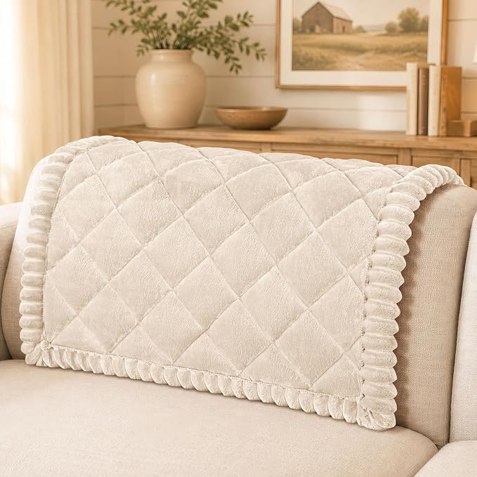 Smiry Couch Cover for Dogs, Non Slip Washable Pet Sofa Protector for Large Dogs, Cats, Fuzzy Plush Sofa Covers Backrest & Armrest, Against Fur, Dirt & Scratch Resistant, White, 35.4"×35.4"