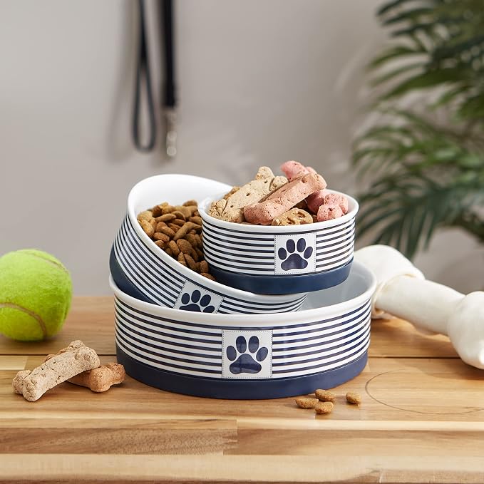Bone Dry Paw & Patch Ceramic Pet Collection, Small Bowl, 4.25x2", Nautical Blue