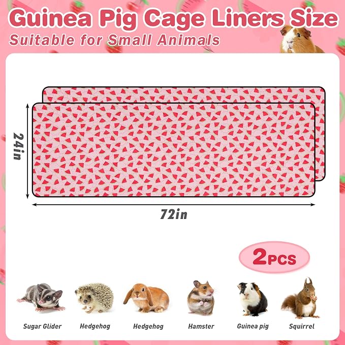 2 PCS Guinea Pig Cage Liner, Reusable Waterproof Guinea Pig Liner, Washable Small Animals Bedding, Super Absorbent Pet Pee Pads Guinea Pig Mats, Rabbit Mats for Cages (24 * 72 inch)