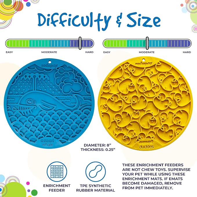 SodaPup Whale & Duckies Bathtub eMat Bundle – Durable Lick Mat Feeder with Suction Cups Made in USA from Non-Toxic, Pet-Safe, Food Safe Rubber for Digestive Health, Avoid Overfeeding, Calming, More