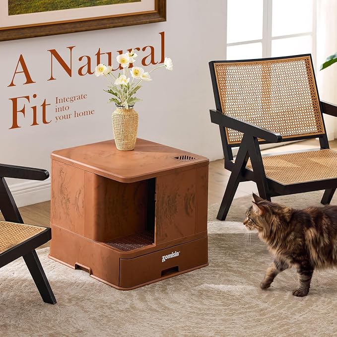 ZOMISIA Extra Large Cat Litter Box with Hallway, Hidden Litter Box Enclosure with Drawer, Lid Top Covered with Carbon Filter for Odor Control, Leakproof and Easy to Clean