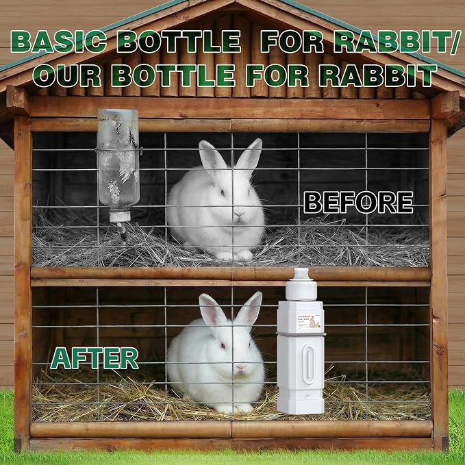 Salcod Top Fill Small Animal Water Dispenser for Cage, 42 oz No Drip Rabbit Water Bottle with Easy Mount Clip, Large Bunny Water Dispenser for Rabbit, Guinea Pig, Chinchilla, Ferret, BPA Free, White