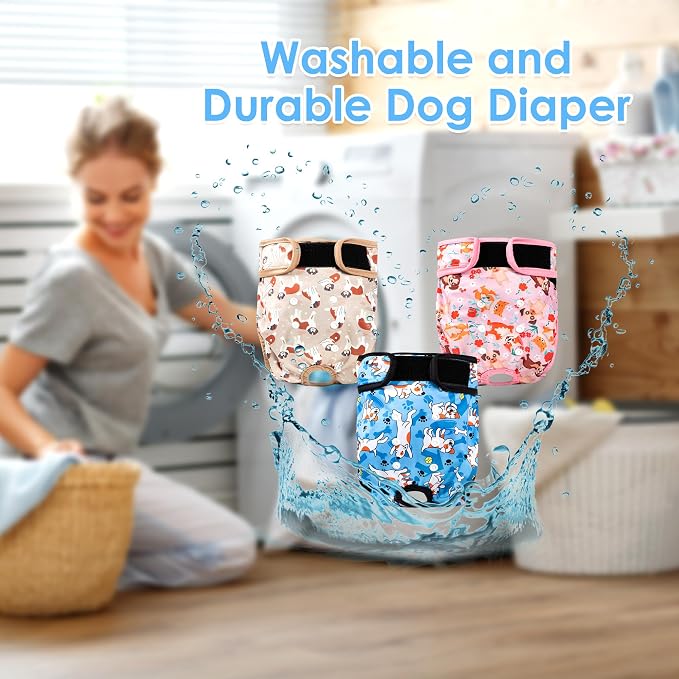 3Pack Reusable Diapers for Female Dog, Washable Diaper for Doggie,Highly Absorbent Dog Diaper,Adjustable Leakproof Puppy Diapers Skirt for Heat,Incontinence,Period Doggy Nappies L