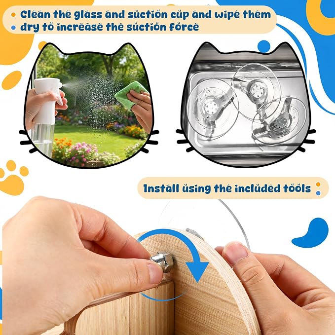 Novabright 3 Pcs Cat Window Perch Set with Hammock and 2 Cat Steps Wood Wall Shelves with Sturdy Suction Cup Mount Space-Saving Shelf for Indoor Window Bed for Sunbathing Bird Watching