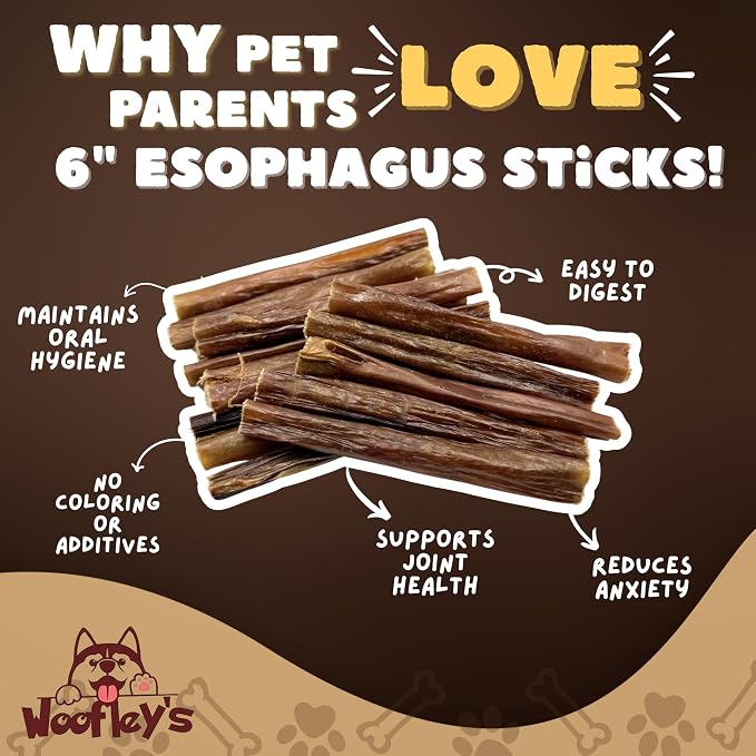 Woofley's - Esophagus Stick (1 Pound)- Gullet Sticks for Dogs - Safe Jerky Dog Chews -Easily Digestible Dog Jerky Bully Sticks
