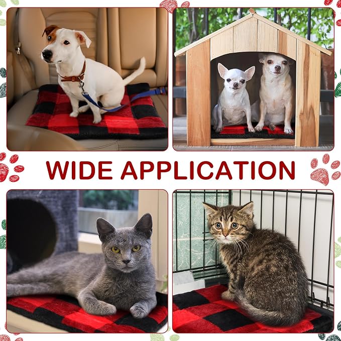 Haull 4 Pcs Waterproof Guinea Pig Bedding Soft Dog Cat Bed Crate Mat Small Animal Plush Cage Liners Rabbit Bunny Kennel Pad Reversible Cozy Pee Thickened Hamster Pad(Christmas Plaid,13 x 18.5 Inch)