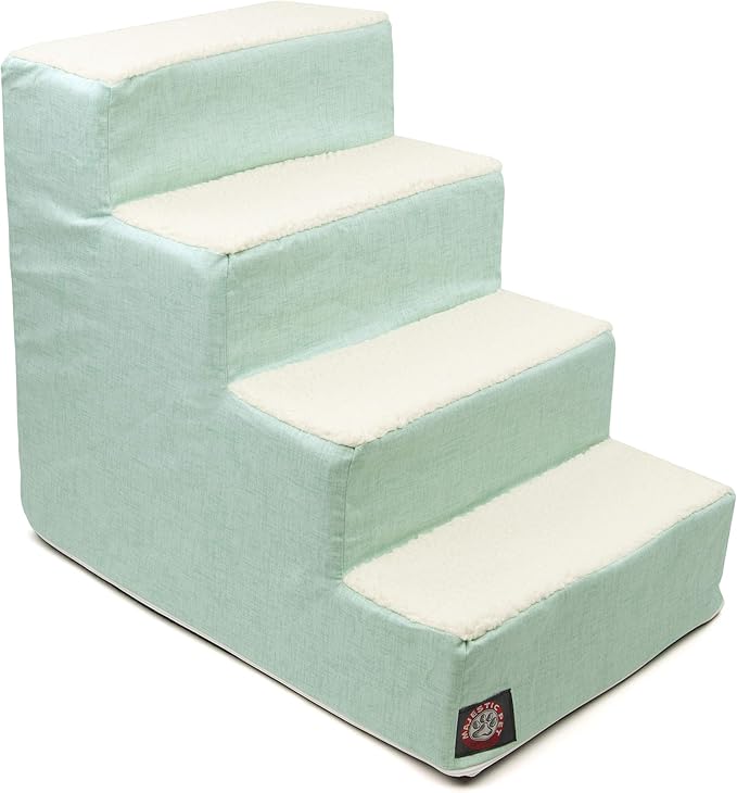 Majestic Pet 4 Step Portable Dog Stairs for Small Dogs to get on Bed Supports 25 lbs or Less – Dog Steps for High Bed with Machine Washable Cover – Pet Stairs for Cats Jackson Heathered Mint Teal