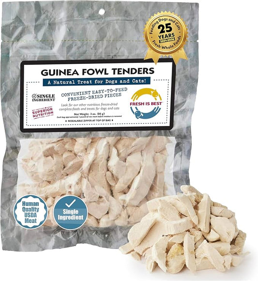 Fresh Is Best Guinea Fowl Tenders Freeze Dried Dog Treats – Raw Freeze Dried Treats for Dogs & Cats in Resealable Zipper Bag – High-Protein Single Ingredient – Made in the USA