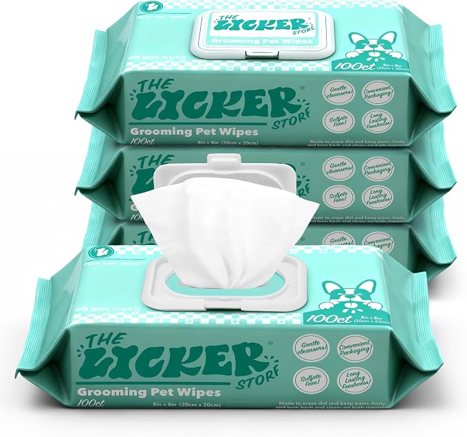 PWP1001A-4SET Biodegradable Dog Wipes for Grooming Paws and Body, Hypoallergenic Pet Wipes with Aloe Vera, Chamomile & Coconut Oil, Gentle Cleansing and Deodorizing, 400 Count
