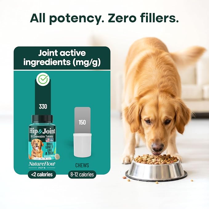 Hip & Joint Supplement for Dogs, 300mg Green-Lipped Mussel for Dog Arthritis Pain Relief, Glucosamine, MSM & Chondroitin, Zero Sugar, Large Medium Small Breeds, 50 Chewable Tablets
