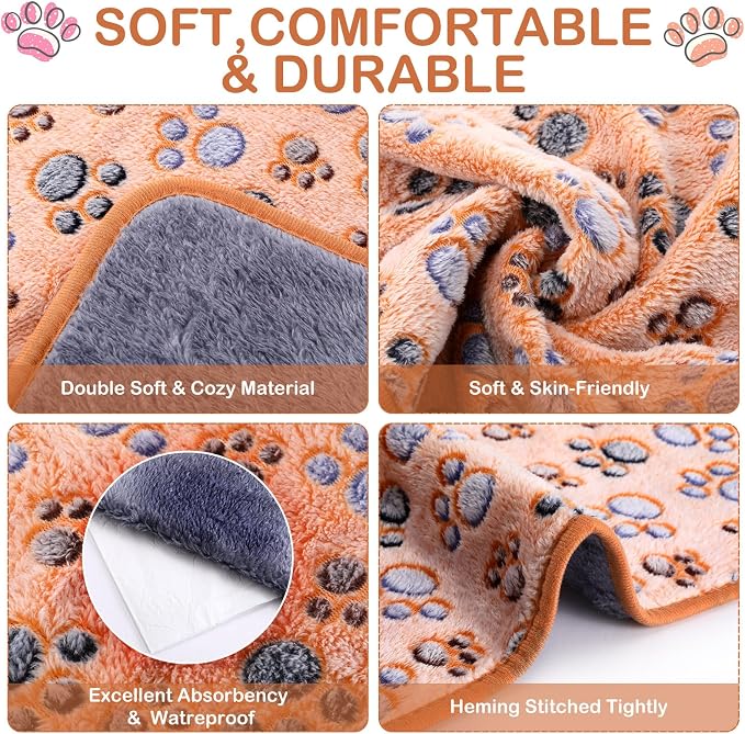 Tudomro 8 Pcs Absorbent Guinea Pig Blankets Washable Small Animal Fleece Bedding Cage Liners Reusable Pet Sleep Mat Pad Cover for Ferret Chinchilla Furniture Protection(Paw,14 x 28 Inch)