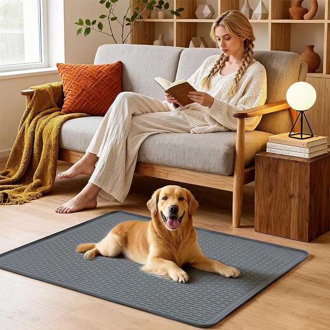 Premium 40"x28" Large Silicone Dog Pee Pad - Ultra-Durable, Non-Slip & Leakproof Reusable Puppy Training Mat, Pet Floor Protector for Crates & Kennels