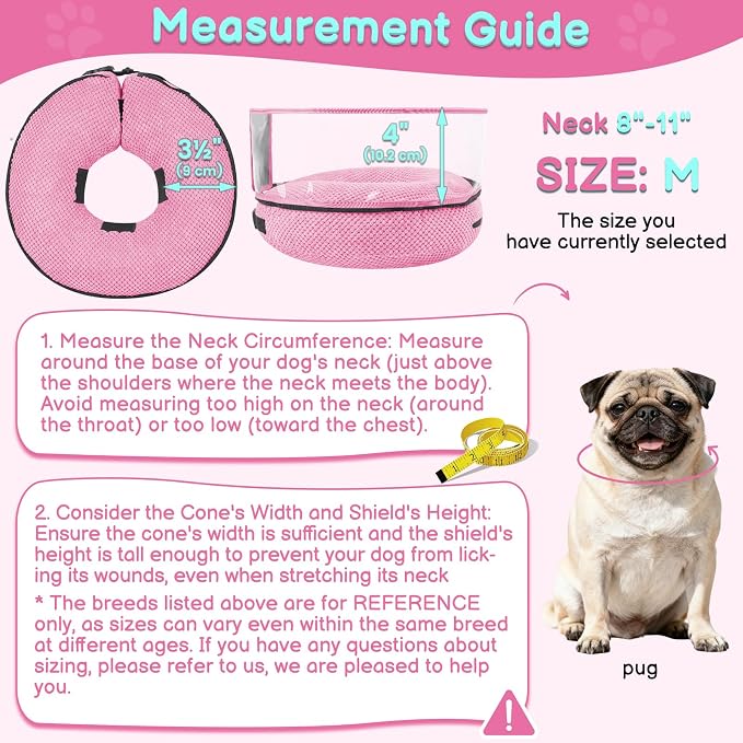Soft Inflatable Dog Cone for Surgery Recovery, Protective Dog Donut Collar with Shield to Stop Licking Wounds, 2-in-1 Patented Comfort Blow-Up Collar for Small and Medium Pets (Pink, M)