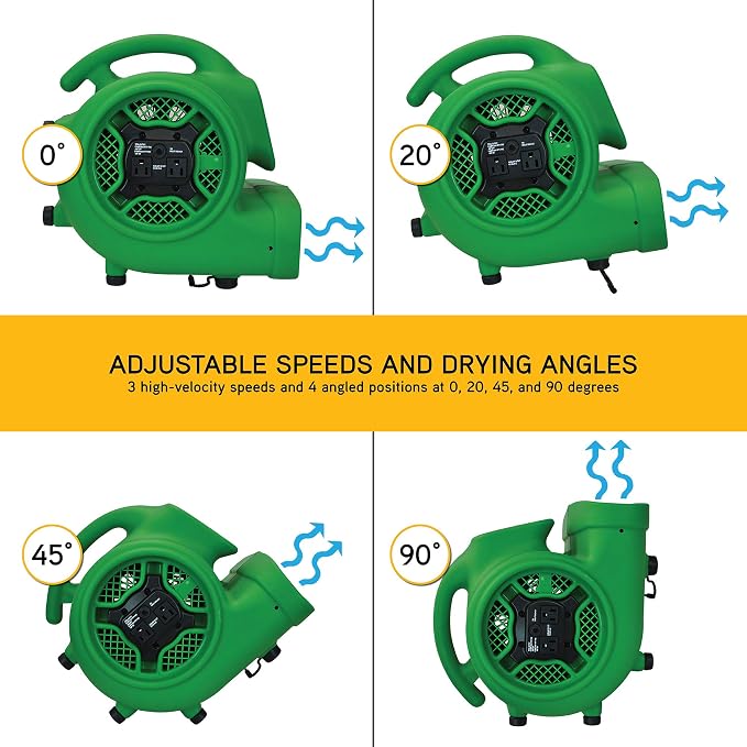 XPOWER P-430AT Pro 1/3 HP 2000 CFM Centrifugal Air Mover, Carpet Dryer, Floor Fan, Blower, Daisy Chain, for Water Damage Restoration, Janitorial, Plumbing, Home Use