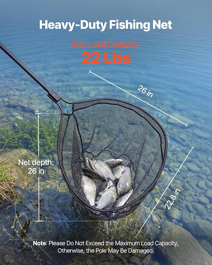 VEVOR Fishing Net, Landing Nets with Telescopic Handle Lightweight and Stronger Fish Gear, Durable and Fish-Friendly, for Kayak, Boat, Bank, Pond