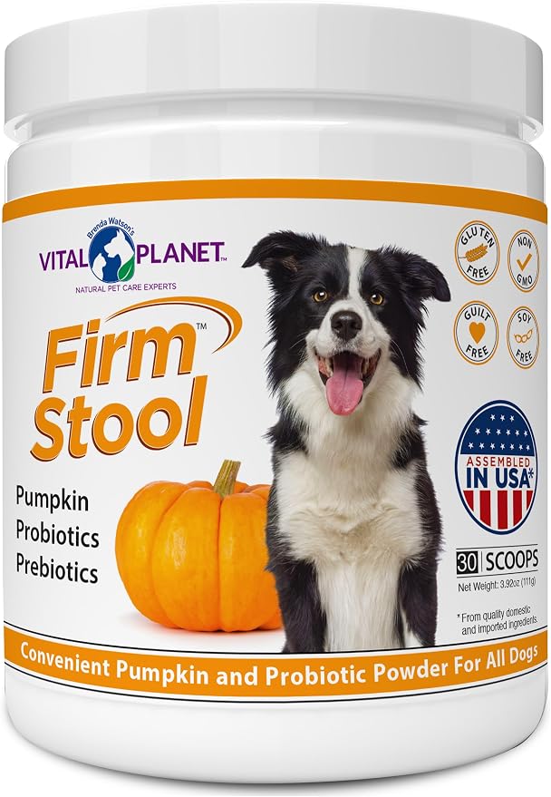 Vital Planet - Firm Stool – Dog Stool Hardener, Eliminates Diarrhea and Gas - Pumpkin, Probiotics and Prebiotics for Healthy Digestion, Fiber for Firmer Stools and Regularity - 111 Grams 30 Servings