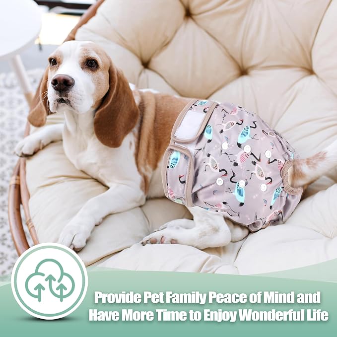 wegreeco Washable Female Dog Diapers Highly Absorbent Reusable Diapers for Dog in Heat Period, 3 Pack (Flamingoes, X-Large)